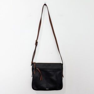 Fossil Black Pebble Leather Crossbody Bag Adjustable Strap